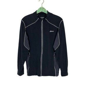 ASICS Small Gray Black Zip Up Track Jacket Running Athletic Sweater